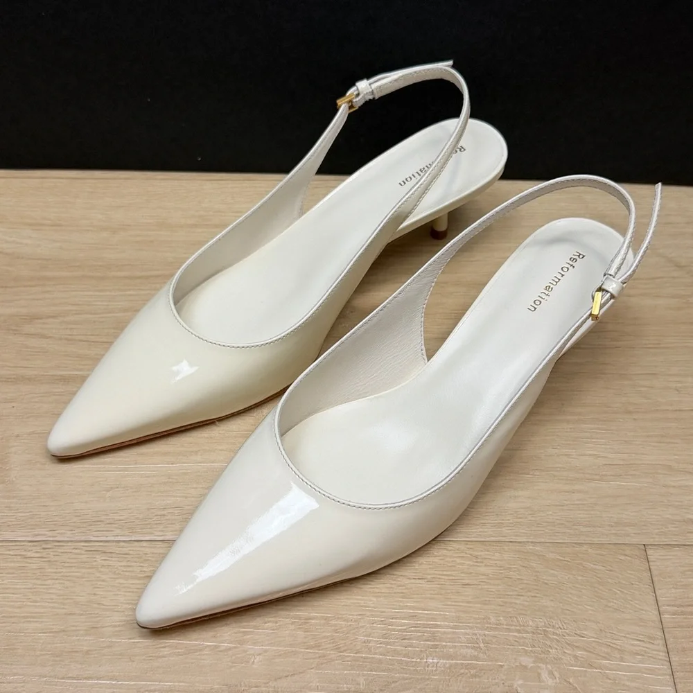 Reformation Wrenley Heeled Slingback Heels - White Patent Size 7.5 - Picture 5 of 8